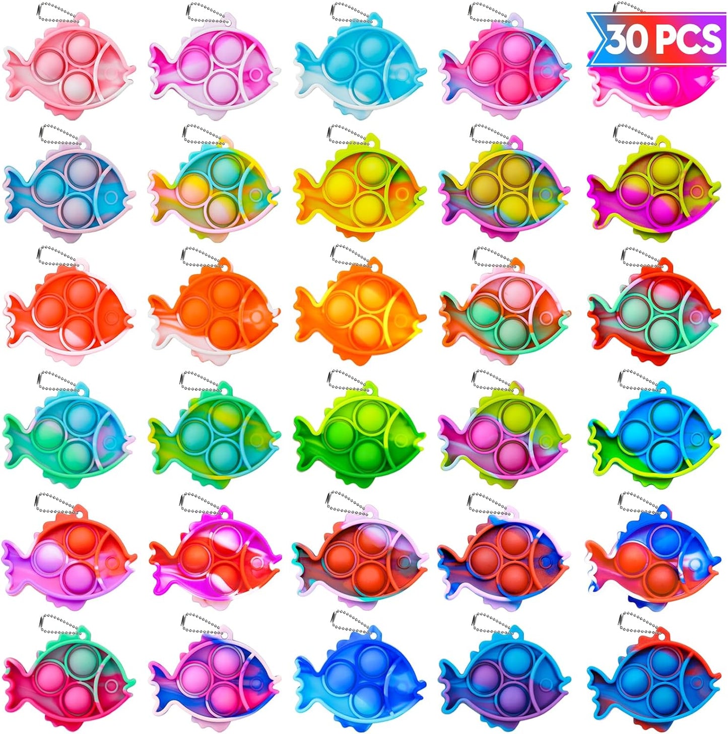 Pop Fidget Toys Bulk Its Party Favors for Kids 4-8 8-12 30 Pack Mini Pop Keychain It Small Fidgets for Classroom Prizes School End of Year Student Gifts from Teacher Birthday Goodie Bag Stuffers