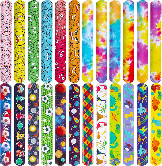 POPLAY 48PCS Slap Bracelets for Kids, Snap Bracelets Bulk Tie Dye Bracelet End of School Year Party Favors Classroom Prizes Kindergarten Graduation Exchanging Gifts