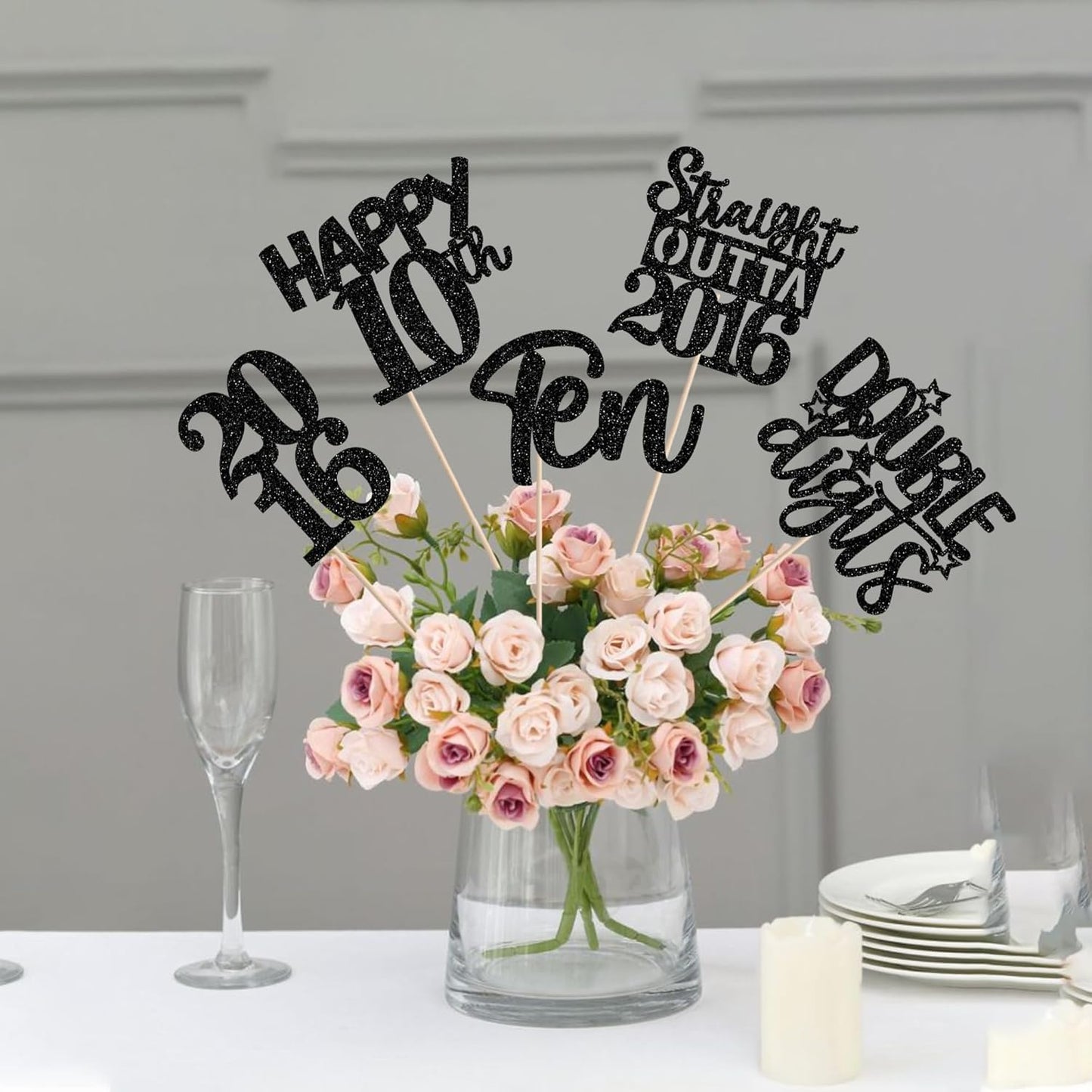 15 PCS 50th Birthday Centerpiece Sticks Fifty Happy 50th Straight Outta 1976 Table Flower Centerpieces Sticks Cheers to 50 Floral Decorations for 50th Birthday Party Centerpieces Supplies Black