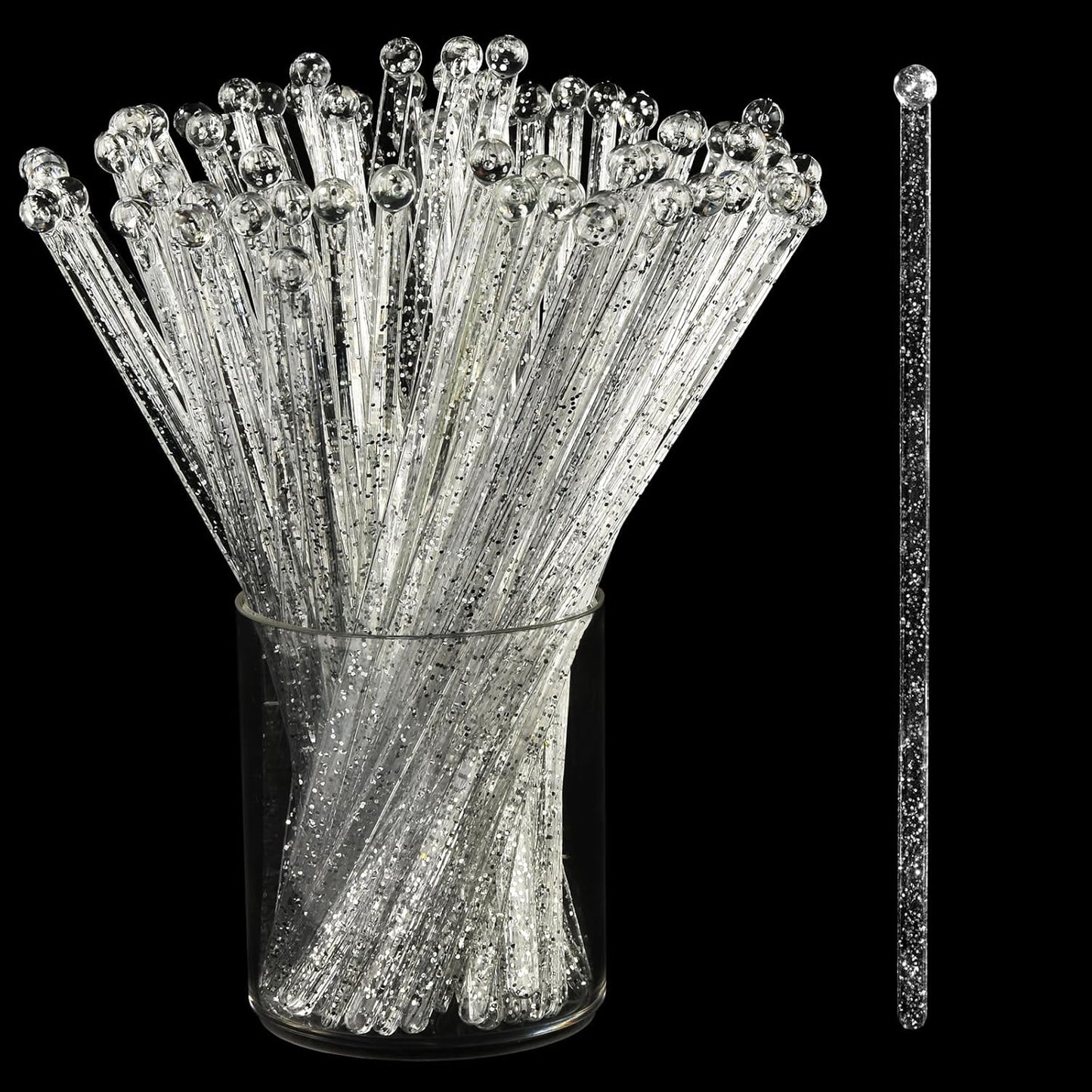 ALINK 50 Counts Gold Glitter Plastic Swizzle Sticks, Crystal Cake Pops, Cocktail Coffee Drink Stirrers, 7.24 Inch