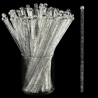 ALINK 50 Counts Gold Glitter Plastic Swizzle Sticks, Crystal Cake Pops, Cocktail Coffee Drink Stirrers, 7.24 Inch