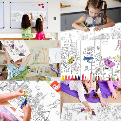 2PCS Children's Drawing Roll, Coloring Paper Roll for Kids Gift, 120 * 11.8 Inches DIY Painting Drawing Paper Roll, Sticky Drawing Paper Roll, Early Educational Toys for Kids (Animal World)