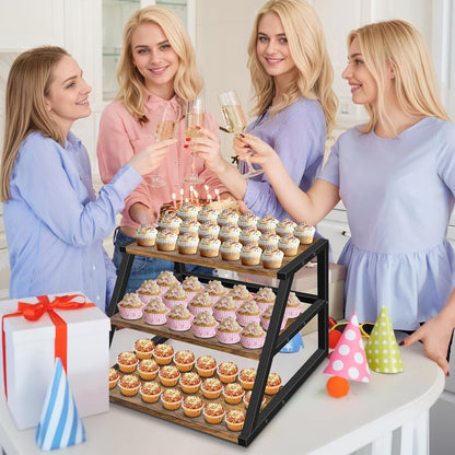 Cupcake Stand, 3 Tier Large Cupcake Stand Rustic Stepped Cupcake Display Stand Square Wood Dessert Table Display Set Cupcake Tower Tiered Tray Stand for Wedding Birthday Graduation