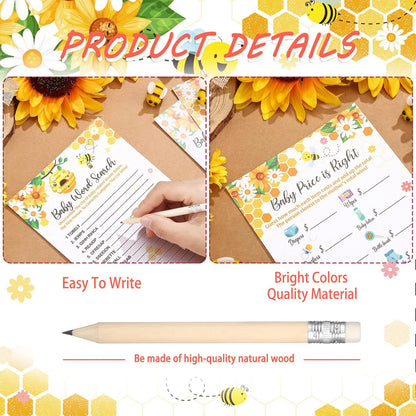 Yinder 145 Pcs Baby Shower Games Activities Cards with 20 Pencils Includes Baby Bingo Description and Wishes Guess Who Price is Right Word Scramble Game(Here Comes the Son)