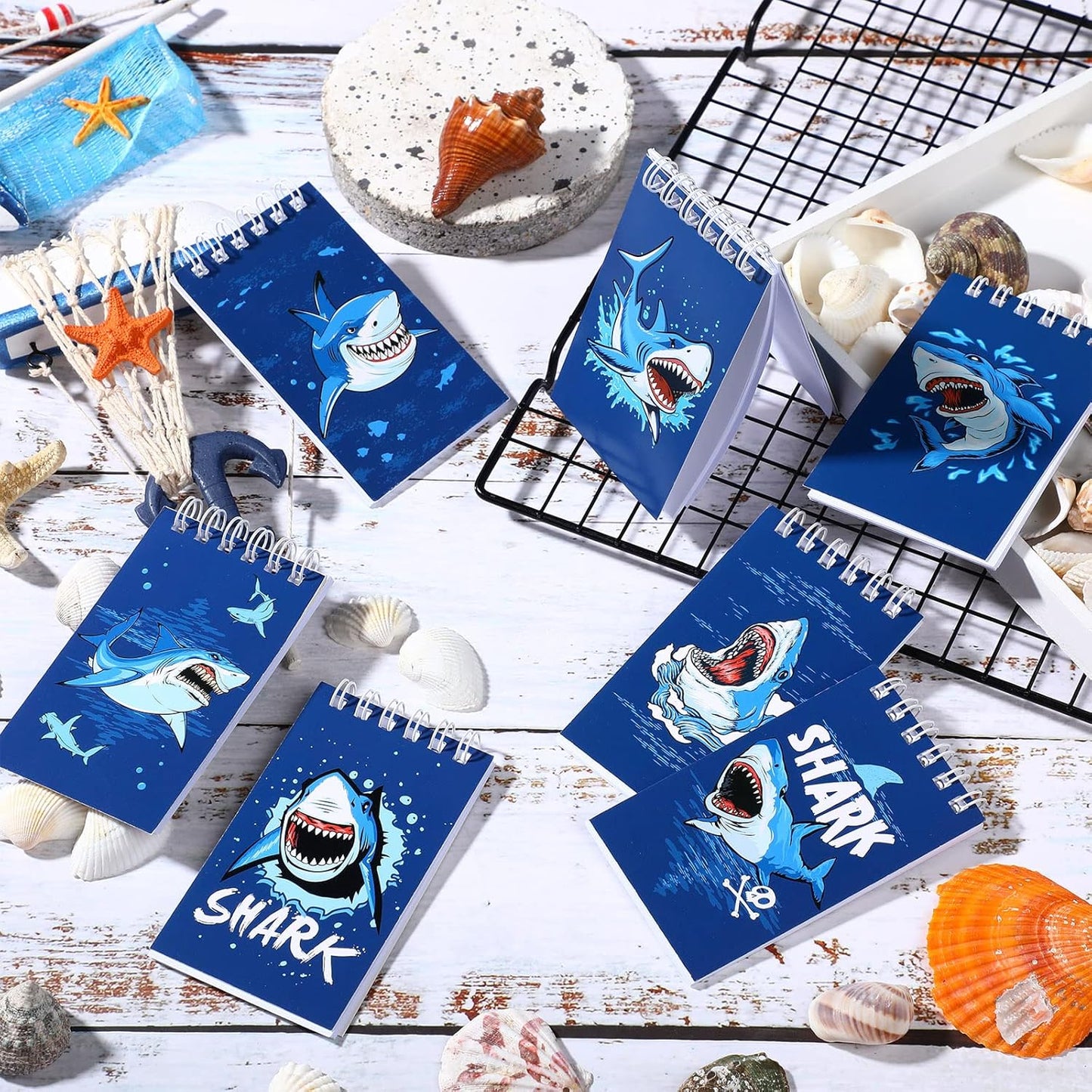 Pajean 24 Pack Mini Shark Notebooks Memo Spiral Tiny Notepads Shark Theme Pocket Notepads Under The Sea Animal Hardcover Notebooks for Kids Classroom School Rewards Gifts Birthday Party Supplies