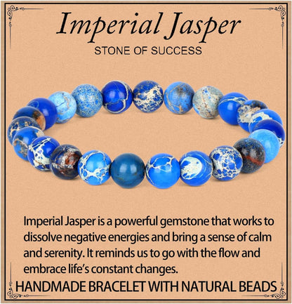 LPBeads Handmade Natural Gemstone Stretch Elastic Bracelet Healing Crystal Round Stone Beads Jewelry Gifts for Women Men