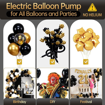 Bezente Balloon Pump Electric, 3-in-1 Portable Black Gold Electric Air Machine Balloon Pump Dual Nozzle Balloon Inflator for Inflatables and Latex 260q Foil Balloons