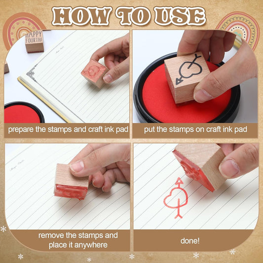 MotiMind 18 Pcs Cartoon Pattern Wood Stamps Set Wooden Rubber Holiday Stamps for Card Making Decoration and Scrapbooking Supplies