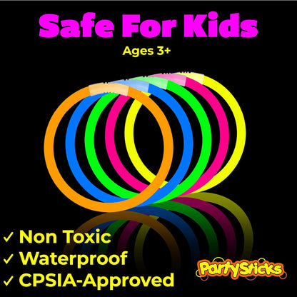 PartySticks Ultra Bright Bulk Party Supplies - Glow in The Dark Glow Sticks with Eye Glasses, Bracelets, and Connectors - Light Up Halloween 4th of July Party Favors