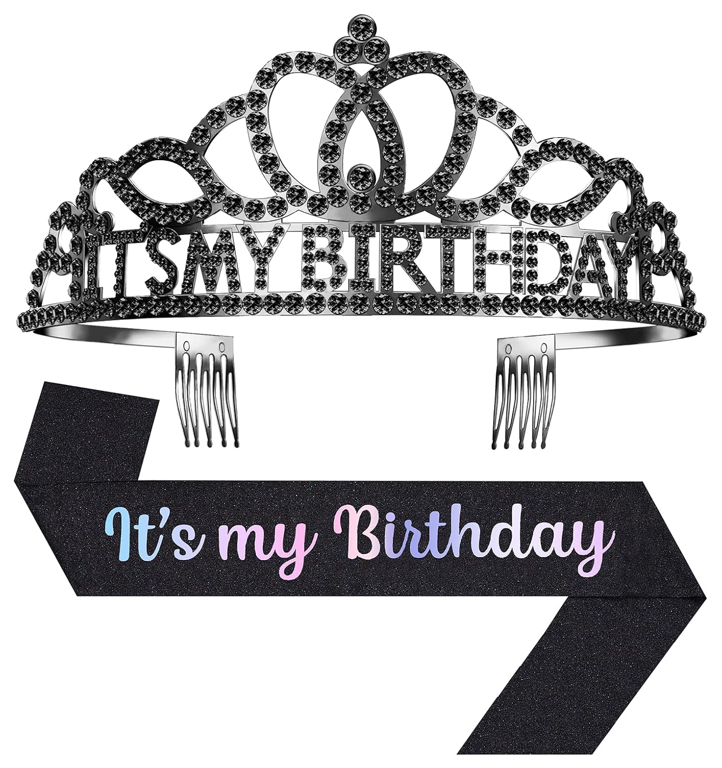 Birthday Tiara and Crown with Sash, Birthday Tiara for Women Party Silver