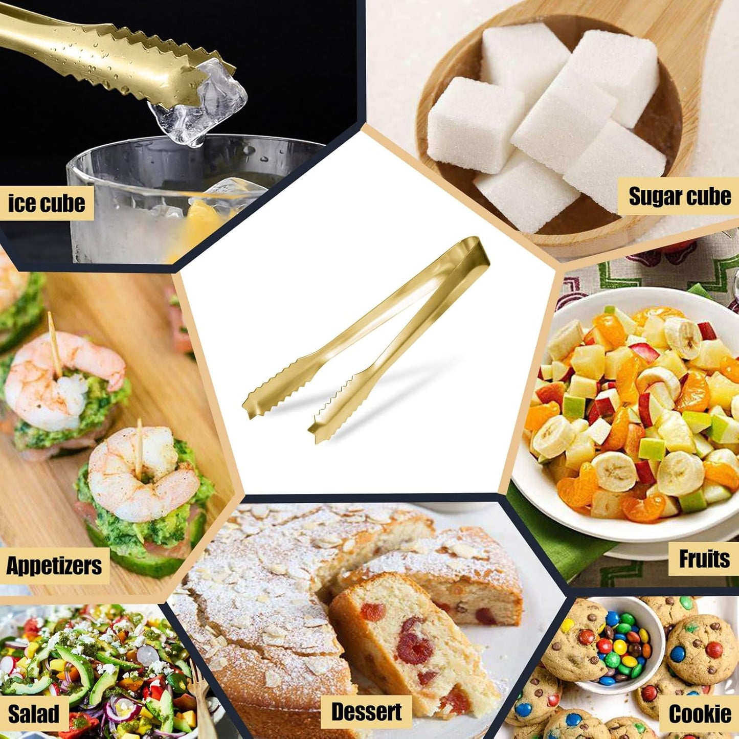 WAFJAMF Ice Tongs for Ice Bucket,7 Inch Bar Serving Tong, 304 Stainless Steel,-Gold Plated-for Party Kitchen Restaurant