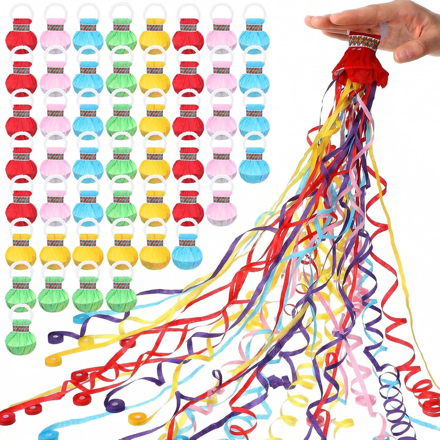 50 Pack No Mess Streamers, Colorful Hand Throw Streamers Poppers, No Mess Paper Crackers Romantic Confetti Poppers for Wedding, Birthday, Party Celebrations, Graduation, Party Favors Shows
