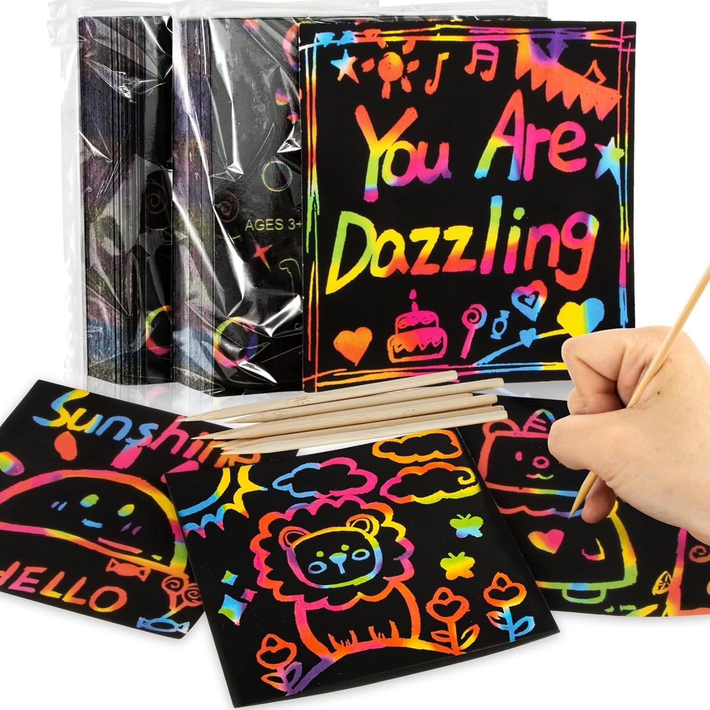 MAQIHAN Scratch Art Bookmarks - 36 Sets 4 Style Making Kit Paper with Scratching Tools Satin Ribbons Create Rainbow Without Ink Christmas Ornaments Hanging DIY Party Favors for Classroom
