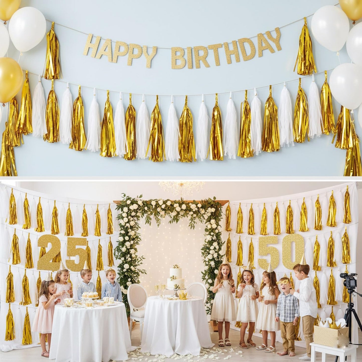 Pink and Gold Tassel Garland,Paper Tassel Banner,Table Decor,Pink and Gold Tissue Tassels Party Decor Supplies for Party,DIY Kits - (15 PCS)