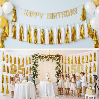 Pink and Gold Tassel Garland,Paper Tassel Banner,Table Decor,Pink and Gold Tissue Tassels Party Decor Supplies for Party,DIY Kits - (15 PCS)