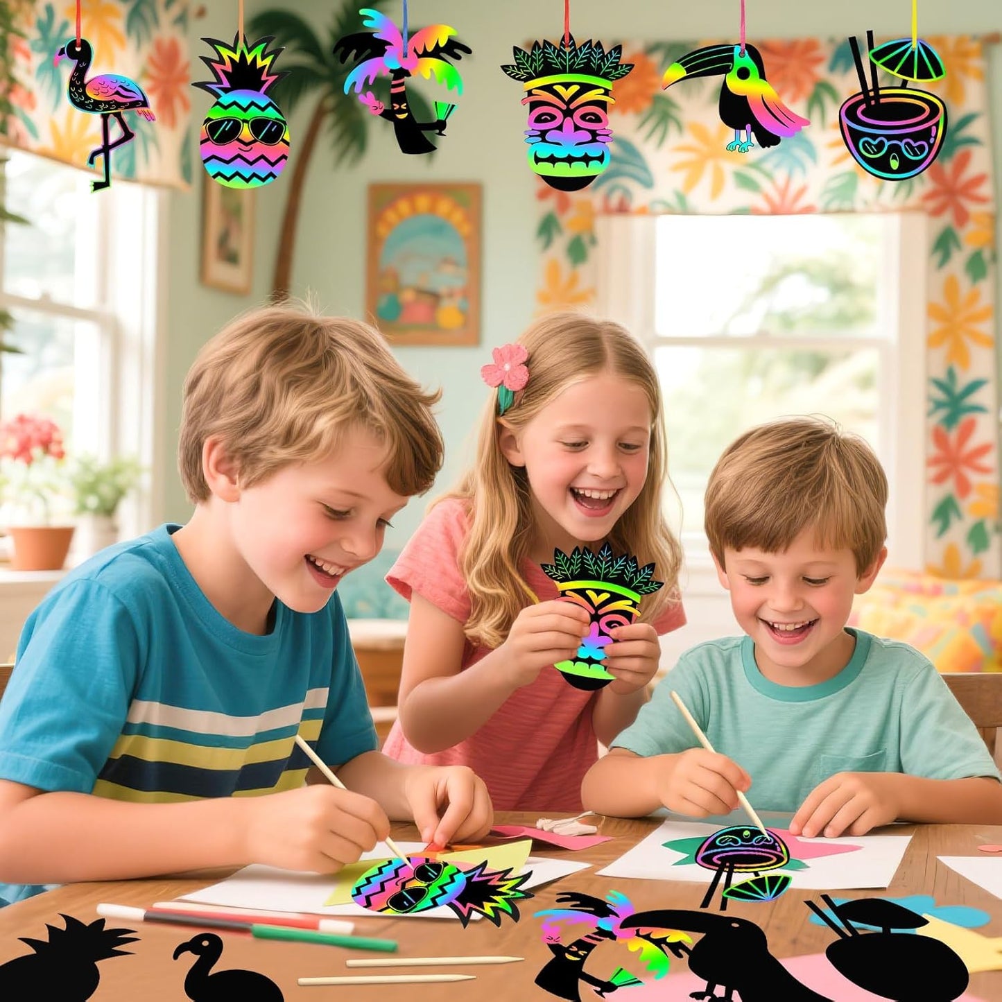 JULMELON 36 PCS Ocean Crafts, Rainbow Scratch Art Under The Sea Party Favors DIY Magic Color Summer Ocean Animals Scratch Cards for Summer Party Favors School Activities