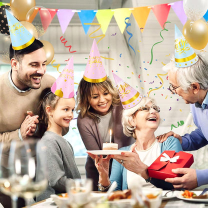 CANREVEL Party Hats for Adults, Birthday Party Headwear Supplies, Cone Hats Bulk for Women Men