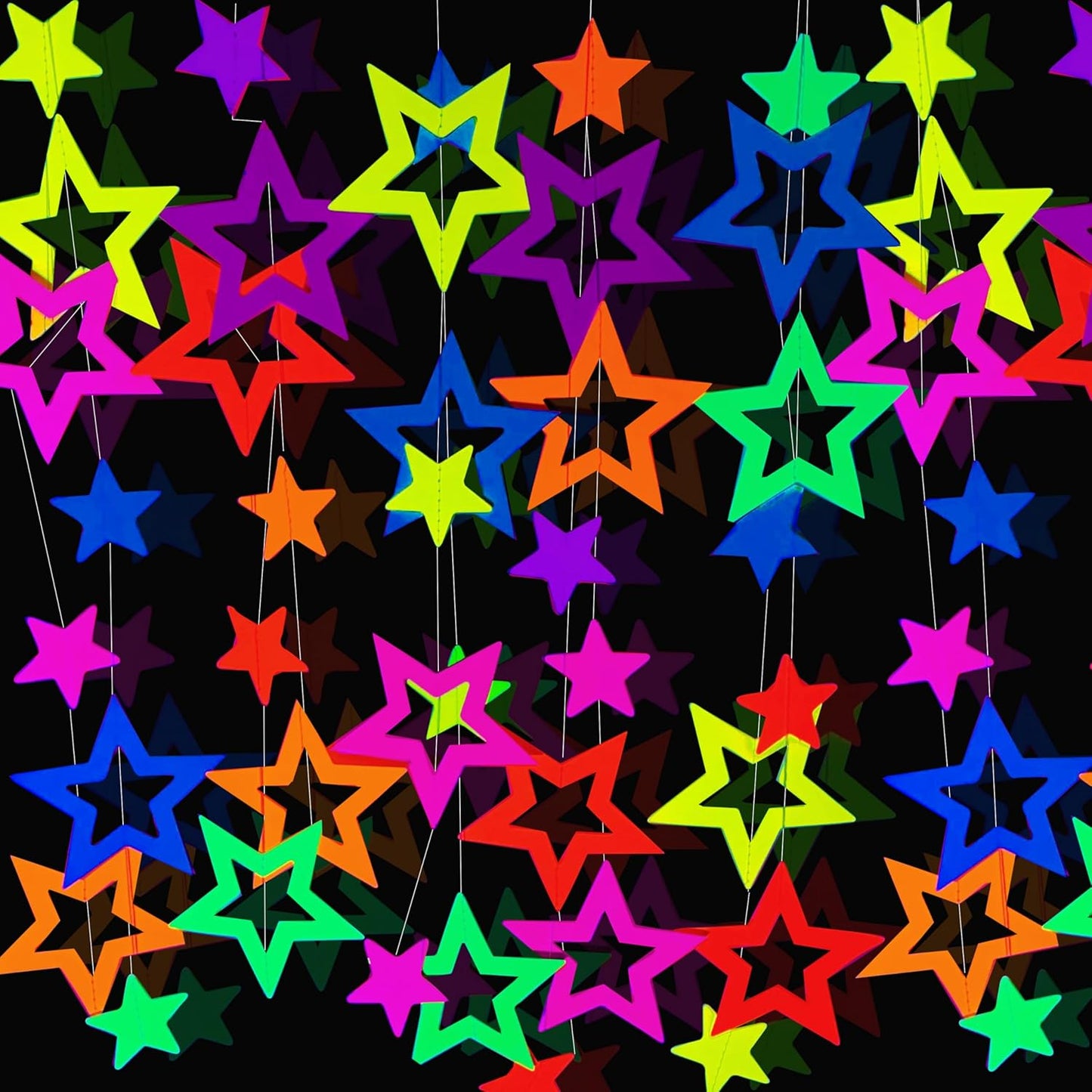 56 Pieces Rainbow Hanging Swirl Decorations Neon Swirl Streamers UV Neon Garland Ceiling Decorations Glow in The Dark Neon Party Supplies and Decorations Black Light Party Kit for Birthday Wedding