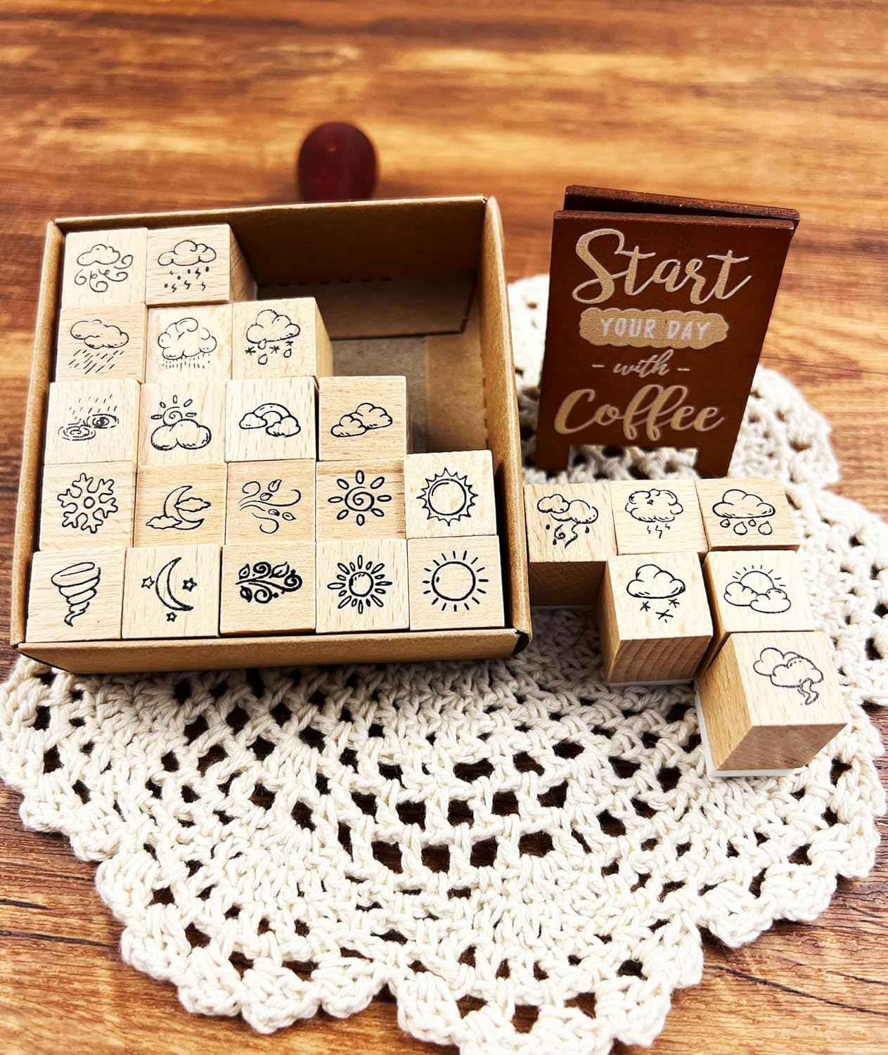 25pcs Mood Expression Wooden Rubber Stamps Kit, Cute Small Emoticon Theme Stamps for Decorative Diary Planner DIY Craft Scrapbook Card Making Letters Journal