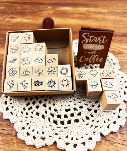 25pcs Mood Expression Wooden Rubber Stamps Kit, Cute Small Emoticon Theme Stamps for Decorative Diary Planner DIY Craft Scrapbook Card Making Letters Journal