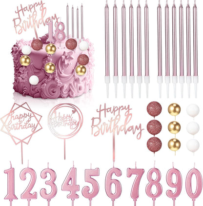 Yerliker 34 Pcs Happy Birthday Cake Toppers Decorations Birthday Candles DIY Cake Decor for Men Women Wedding Anniversary(Gold)