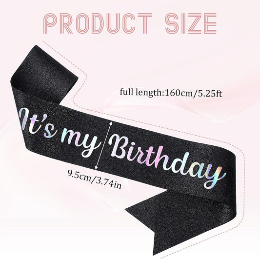 Black Glitter Birthday Sash with Foil Letters It's My Birthday Sash Multicolor Foil Fabric Sashes Party Favors Supplies Happy Birthdays Decorations for 16th 18th 21st 30th or Any Ages Party