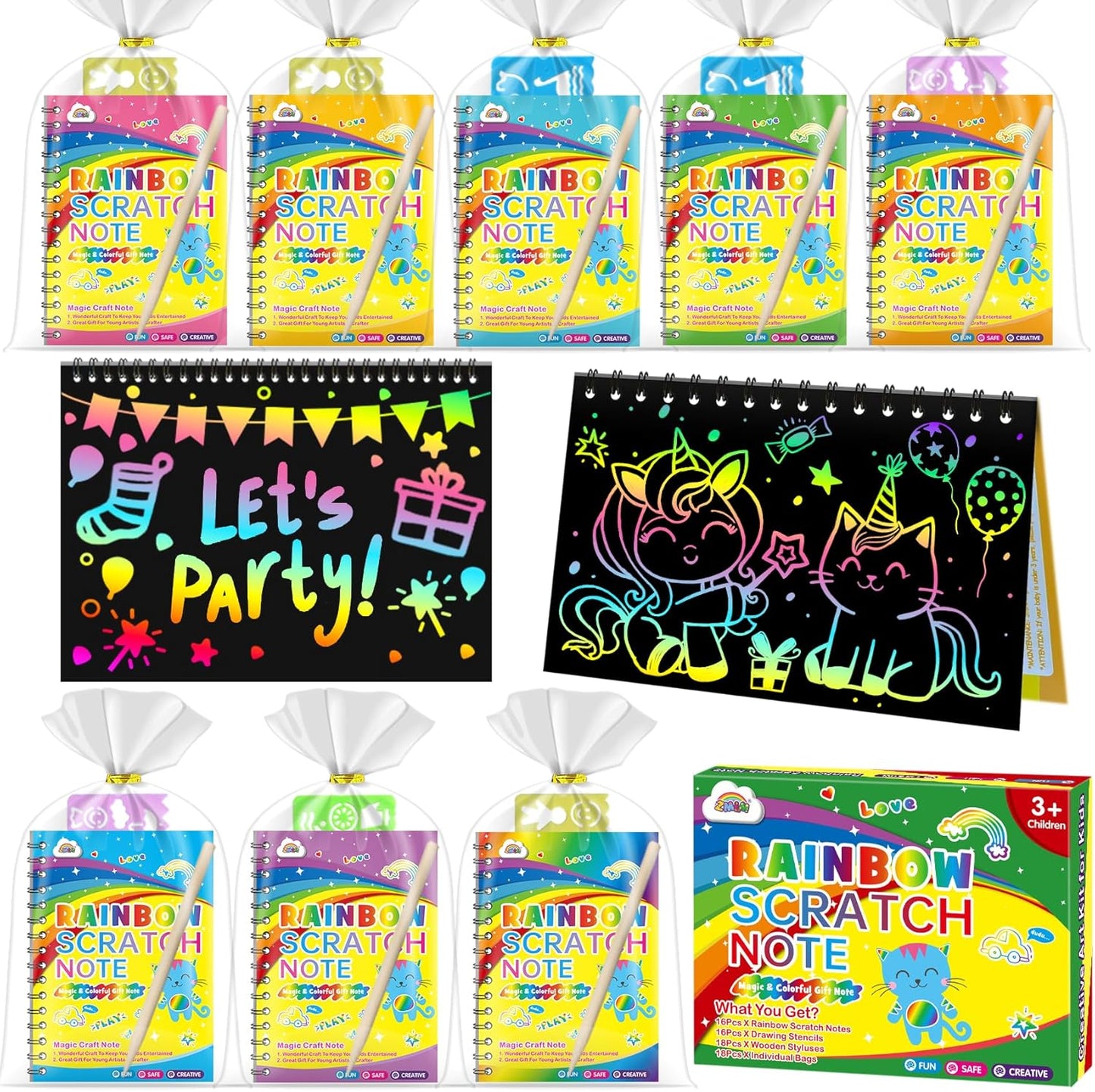 ZMLM 24 Pack Scratch Art Party Favors: Birthday Party Favors for Kids 4-8, Bulk Rainbow Scratch Notebook Paper Pads, Goodie Bags Stuffers Girls Boys Classroom Gifts Crafts Toys