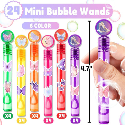 Butterfly Party Favors for Kids – 24PCS Fairy Garden-Themed Mini Bubble Wands, Great for Birthday Supplies, Pinata Fillers, Goodie Bags & Classroom Rewards