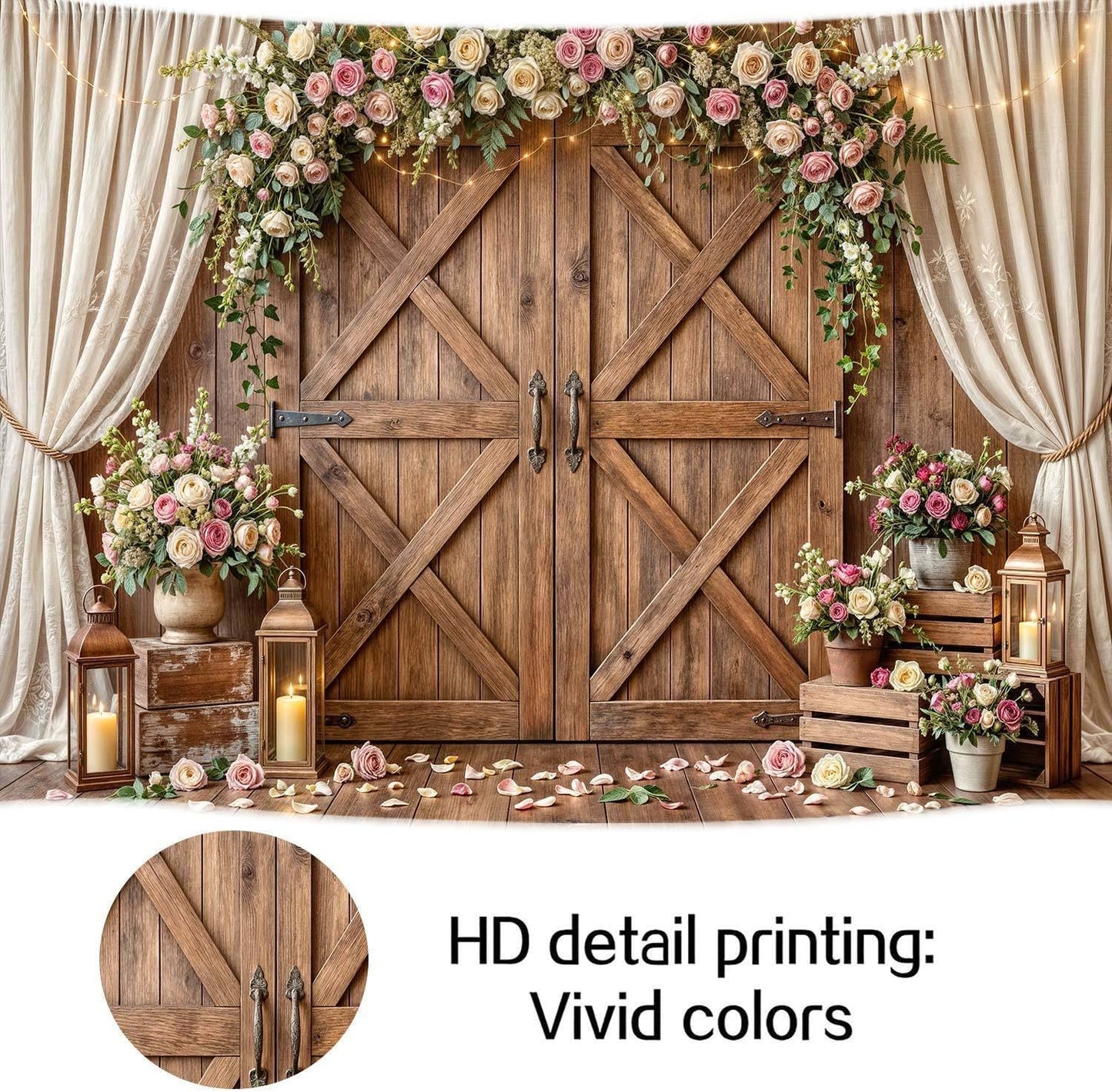 10x8ft Country Wedding Photography Backdrop Rustic Barn Door Photography Backdrop Farmhouse Pink Flower Cabin Wooden Birthday Baby Shower Wedding Bridal Party Banner Photo Booth Props Background