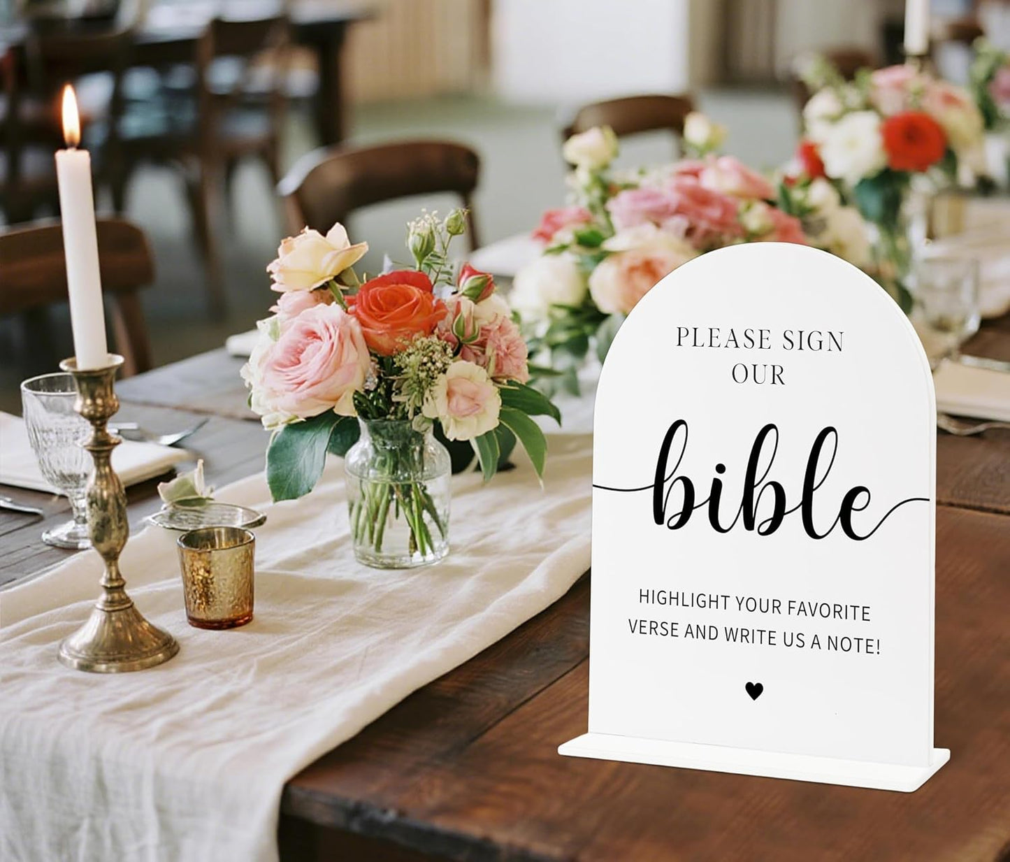 Sign Our Bible Wedding Sign, White Acrylic Wedding Guest Book Sign, Bridal Shower Decor, Elegant Arch Acrylic Table Top Signs for Reception Marriage Engagement Party Decorations