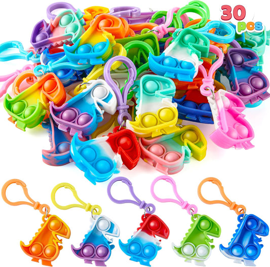 JOYIN Round Pop Fidget Keychain 30 Pack Pop Fidget Toys Bulk Party Favors for Kids 4-8,8-12 Years, Birthday Goodie Bags Stuffers Back to School Gifts for Students Classroom Prizes Sensory Toys