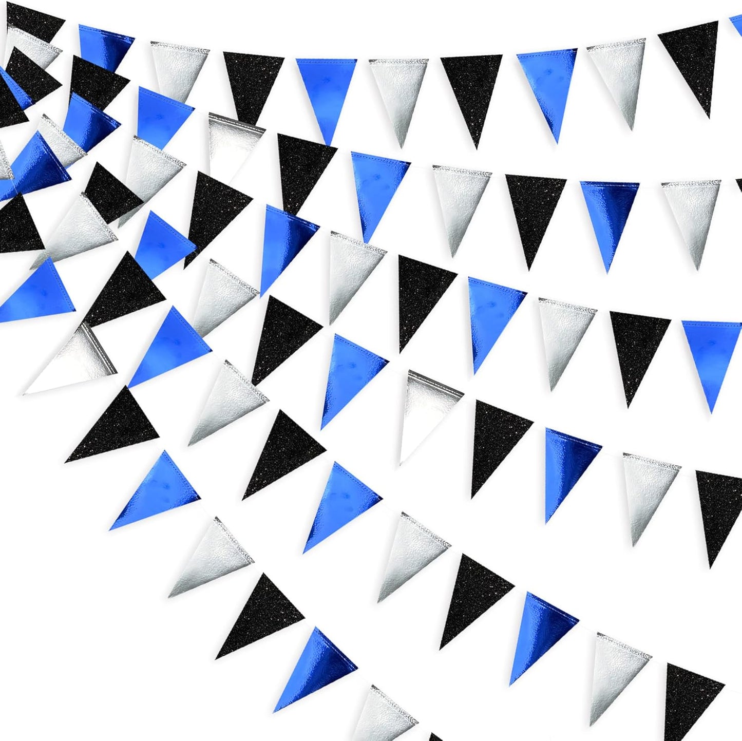 30Ft Navy Blue Gold and Beige Party Decorations Royal Blue Gold Triangle Flag Pennant Banner Bunting for Graduation Birthday Wedding Bridal Shower Nautical Ahoy Achor Theme Party Decorations Supplies