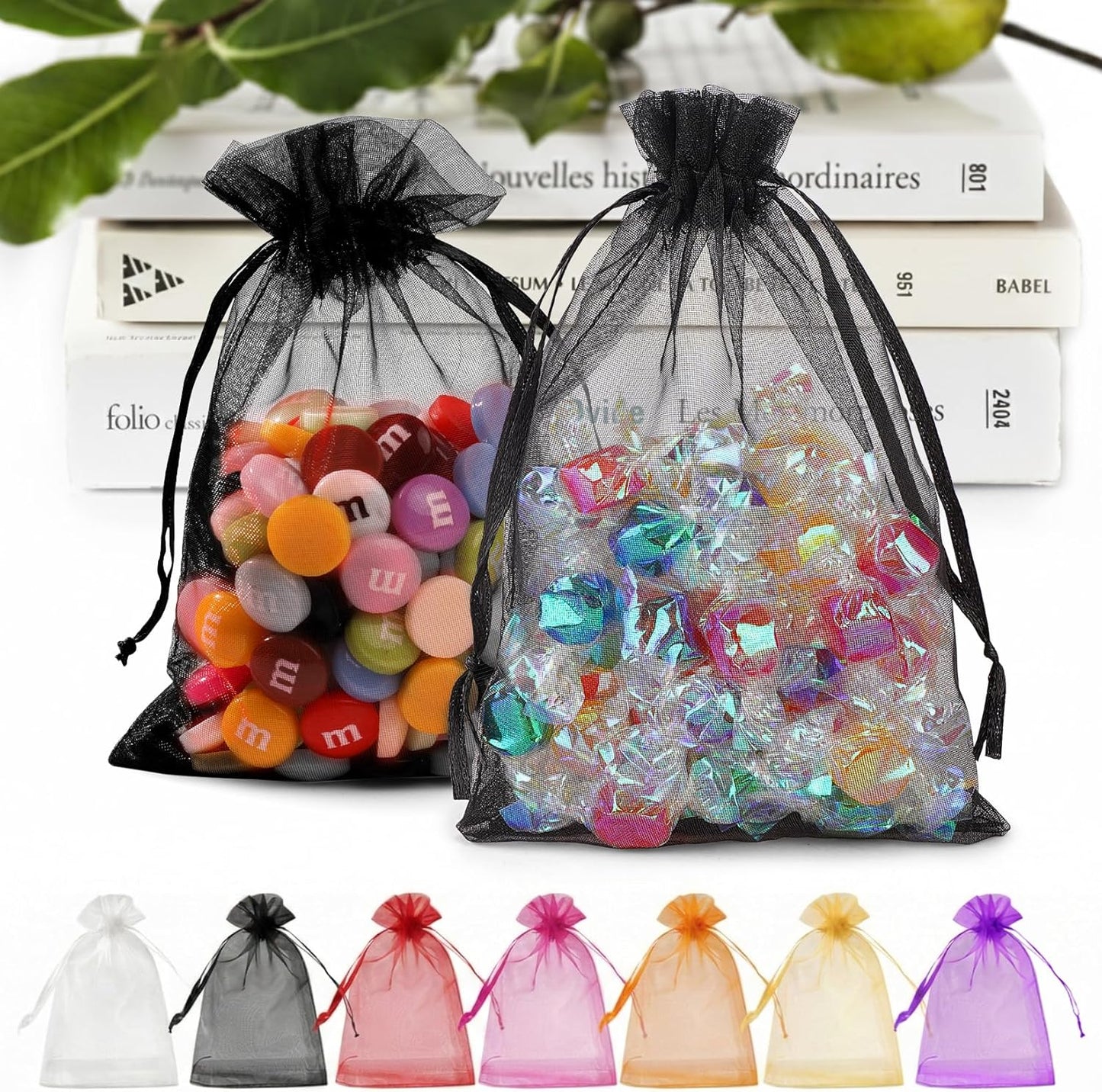 ANZNKU 50 Pack Organza Bags 5 x 7 in White Small Mesh Gift Bags Bulk Drawstring for Wedding Party Favors, Little Goodie Bag for Candy Jewelry Soap Makeup, Treat Sachet Pouch for Mothers Gifts Wrap