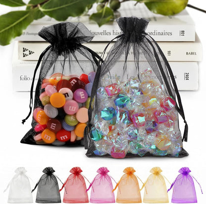 ANZNKU 50 Pack Organza Bags 5 x 7 in White Small Mesh Gift Bags Bulk Drawstring for Wedding Party Favors, Little Goodie Bag for Candy Jewelry Soap Makeup, Treat Sachet Pouch for Mothers Gifts Wrap