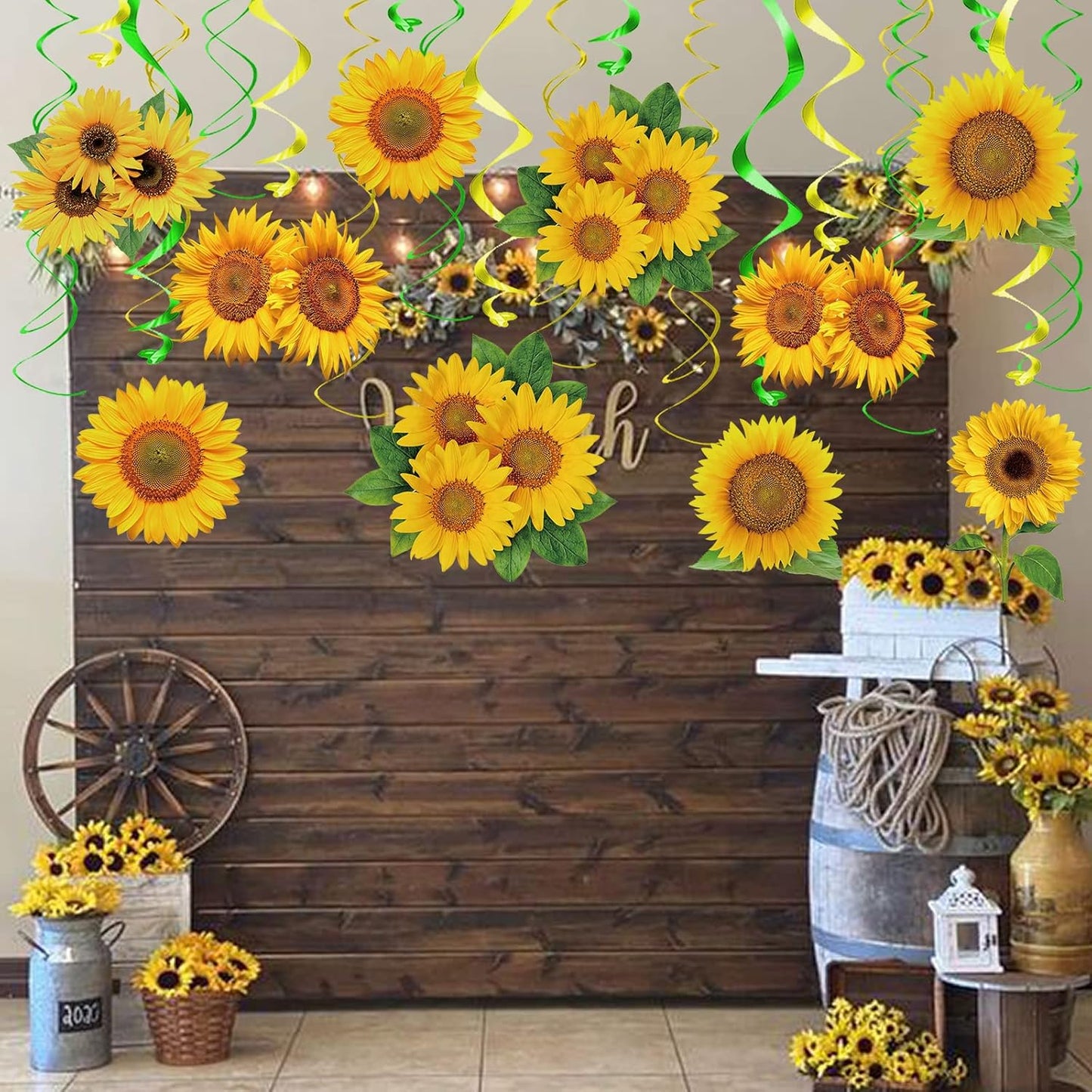 KALEFO 30PCS Spring Summer Hanging Decorations Set Sun Flowers Autumn Daisy Fairy Birthday Party Decor Mothers Day Easter Daisies Ceiling Home Decor Swirls Classroom Baby Shower