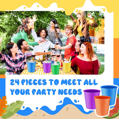 Layhit 24 Pcs Plastic Ice Buckets for Parties 3 Liters Wine Bucket Portable Ice Holder Disposable Wine Cooler for Party Wedding Party Beverages Champagne Soda and Beer (Gold)