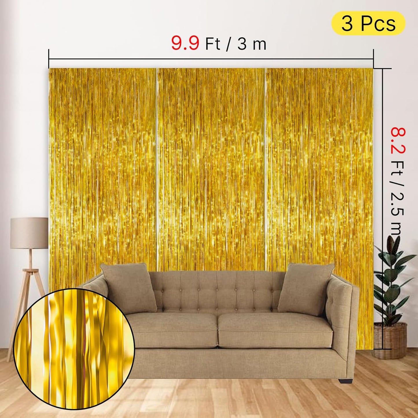 PartyWoo Silver Streamers 3pcs Tinsel Backdrop 8.2FT Metallic Tinsel Foil Fringe Streamer Curtains Party Photo Booth Backdrop for Graduation Baby Shower Bachelorette Wedding Disco Party Decorations