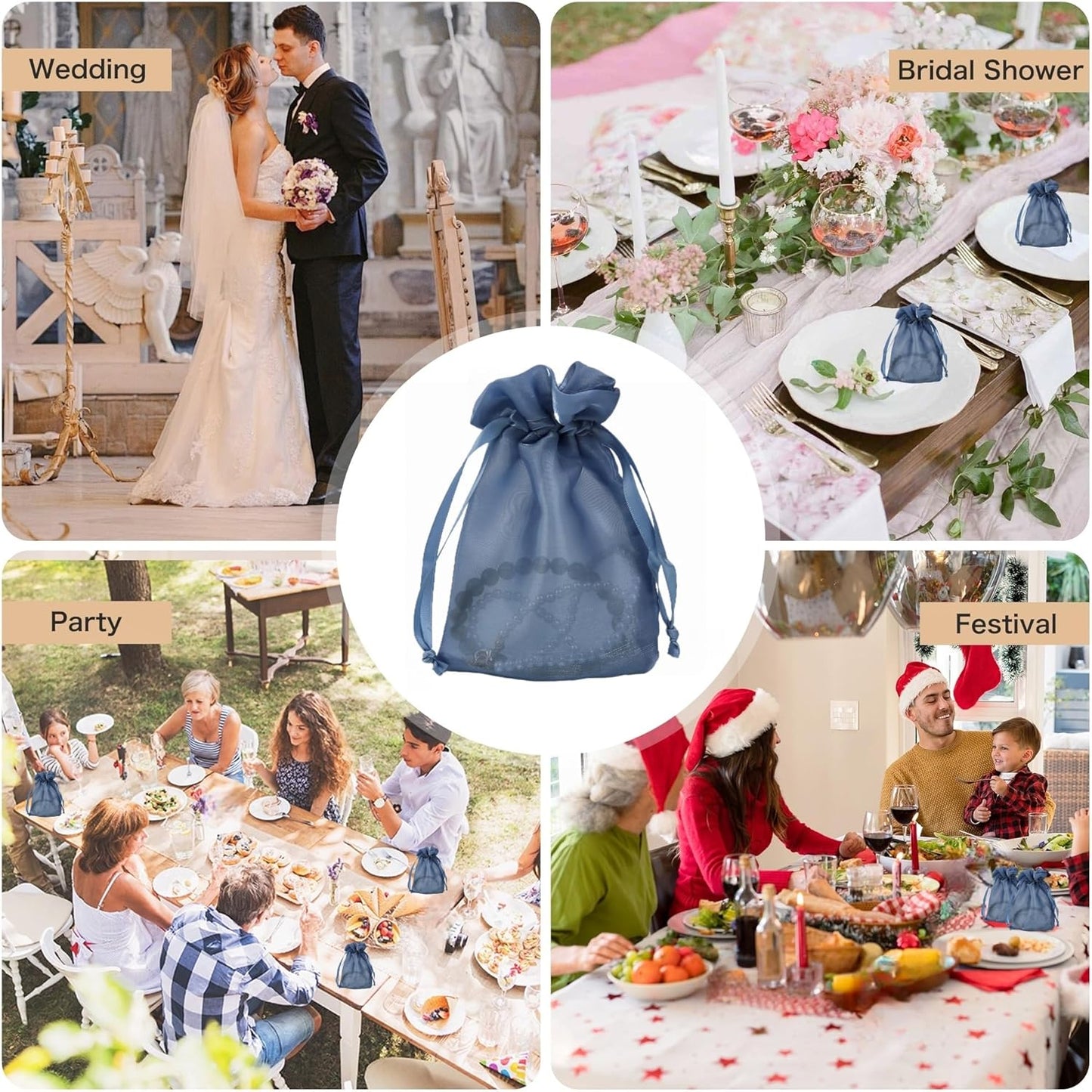 QIANF 20 Pcs Peacock Blue Small Organza Bags 3X4 inch for Wedding Favors with Drawstring, Mini Mesh Gift Bags Jewelry Pouch for Candy Bridal Shower Party Favor Baby Shower Christmas