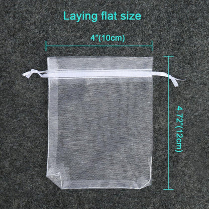Hopttreely 100PCS Premium Sheer Organza Bags, White Wedding Favor Bags with Drawstring, 4x4.72 Jewelry Gift Bags for Party, Jewelry, Christmas, Mother's Day, Festival, Bathroom Soaps, Makeup Organza Favor Bags