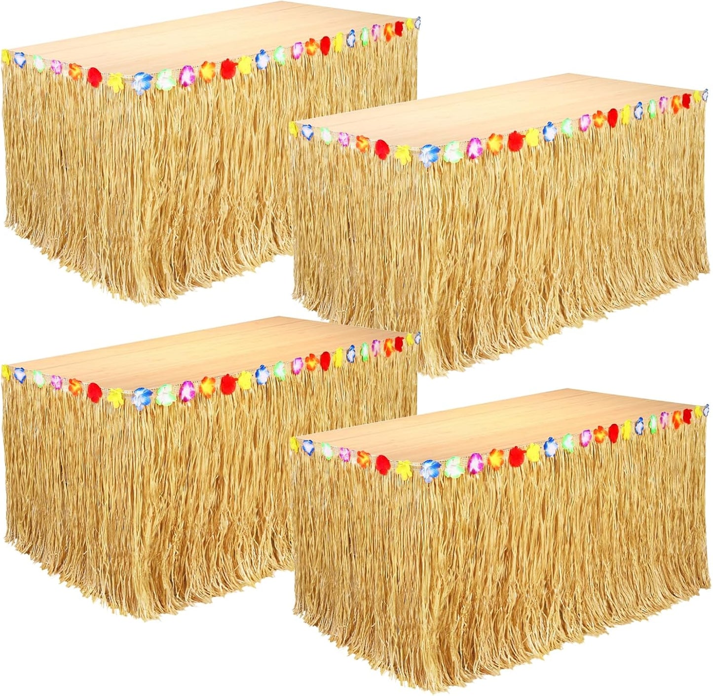 2 Pack Table Skirt Luau Party Decorations, Flower 53.2" X 29.5" Grass Table Skirts for Luau Party Summer Tropical Hawaiian Party Decorations (A-2 Pack)