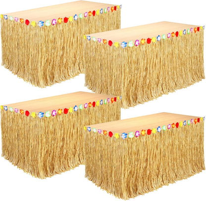 2 Pack Table Skirt Luau Party Decorations, Flower 53.2" X 29.5" Grass Table Skirts for Luau Party Summer Tropical Hawaiian Party Decorations (A-2 Pack)