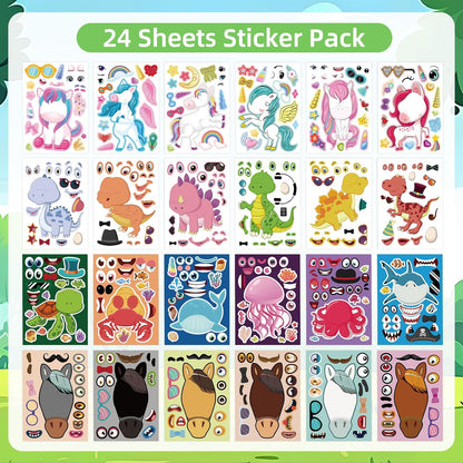 24 Sheets 8.27''×5.9'' Make Your Own Stickers for Kids Toddlers, Make a Face Stickers Mix and Match with Unicorns Dinosaur Horse and Sea Animals for Kids Party Favors Activities
