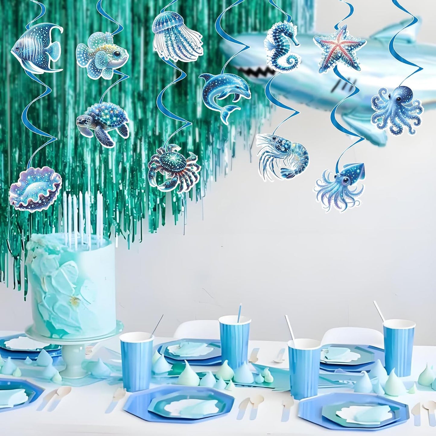 Sea Animals Birthday Decorations, Fish Hanging Swirls Deco for Under The Sea, Ocean Theme Party Supplies & Party Decorations Streamers, Kids Marine Life Party Decor