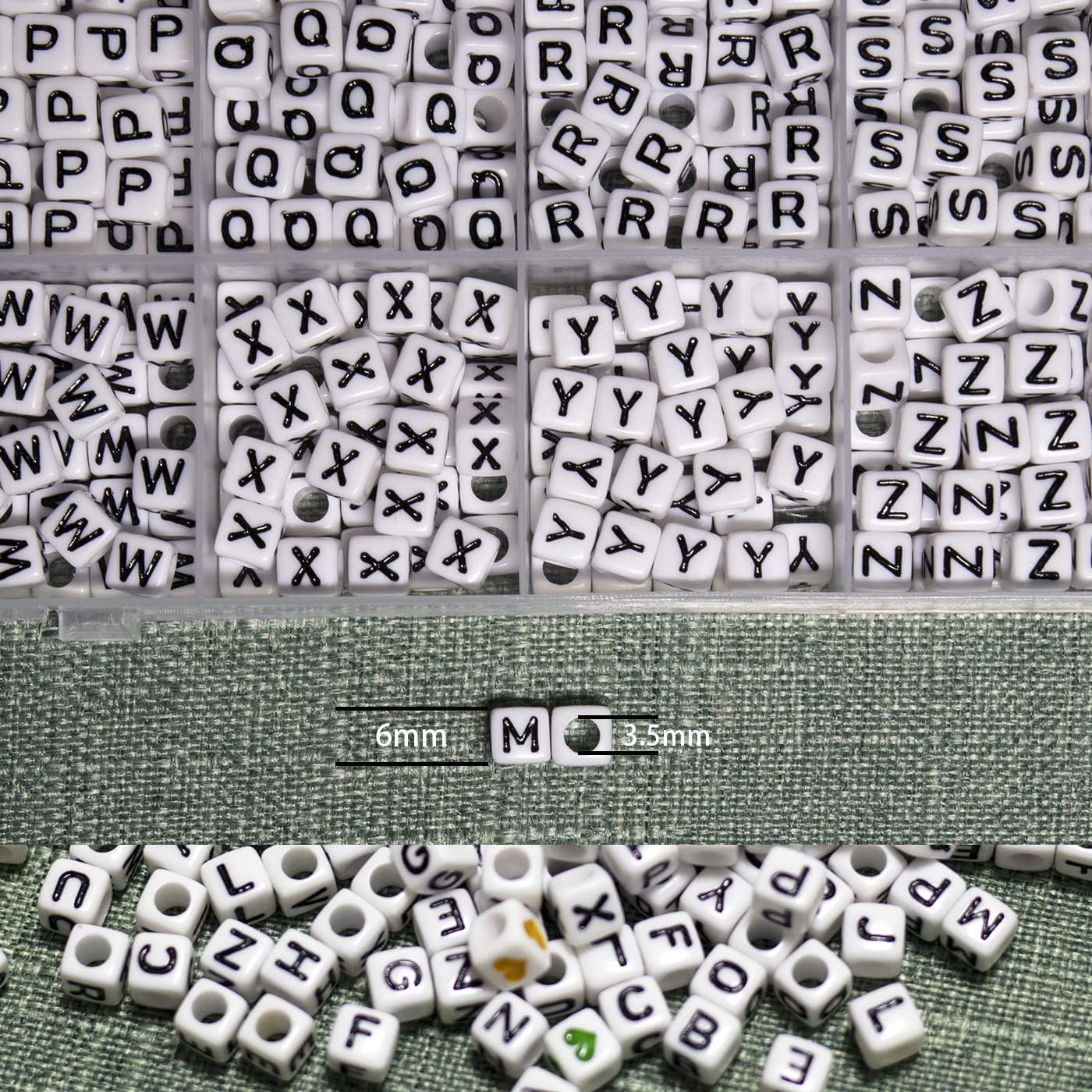 Melius 1450Pcs Acrylic Glow Letter Beads, Alphabetical Glowing in The Dark Beads in 28 Grid Box for Jewelry Making, DIY Bracelets, Necklaces, Key Chains (Glowing, 4x7mm)