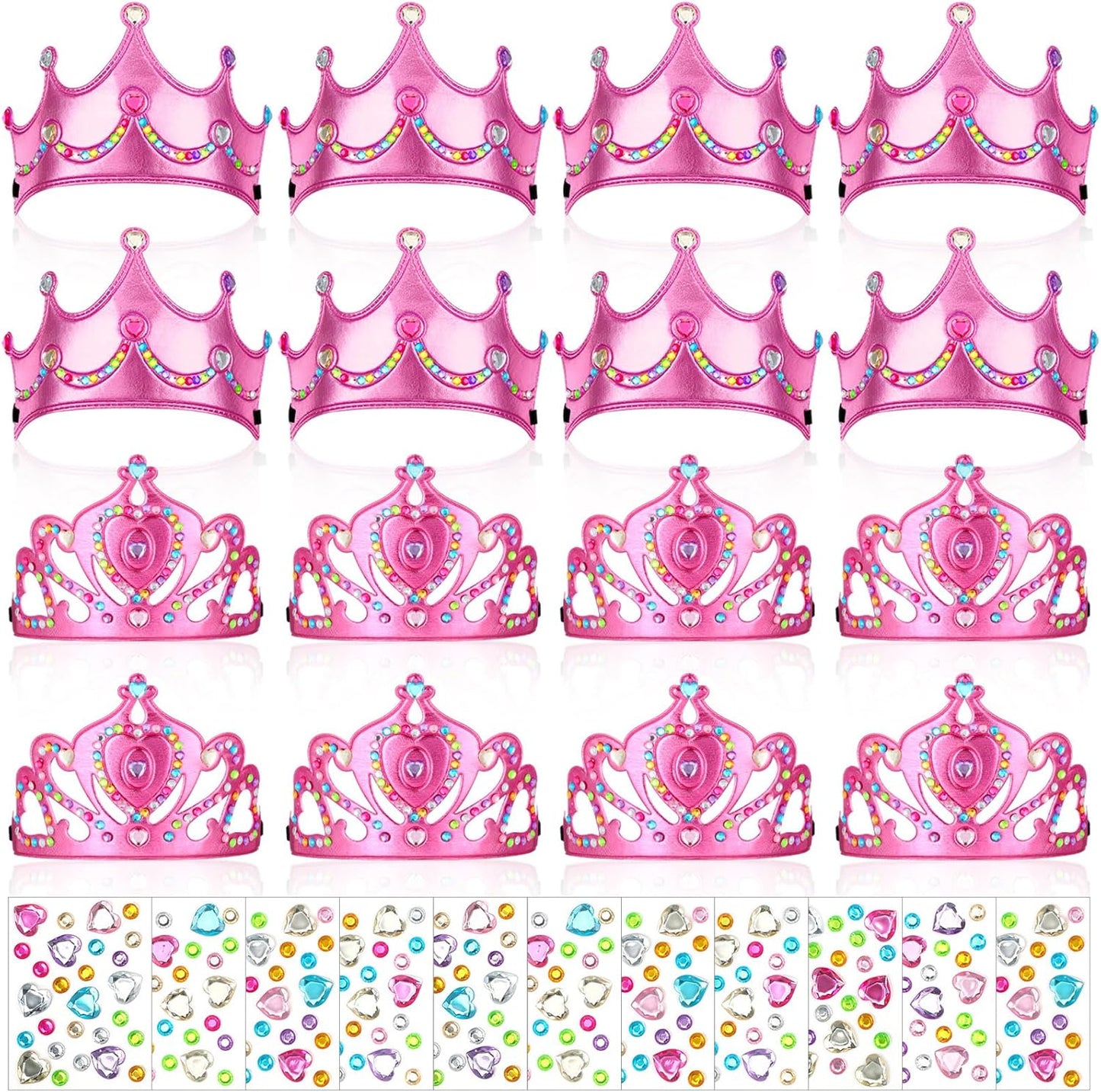 Yaomiao 44 Pcs Birthday Foam Crowns for Kids Princess Tiaras King Hat Bulk Diamond Sticker Kits for Crown Party Supplies