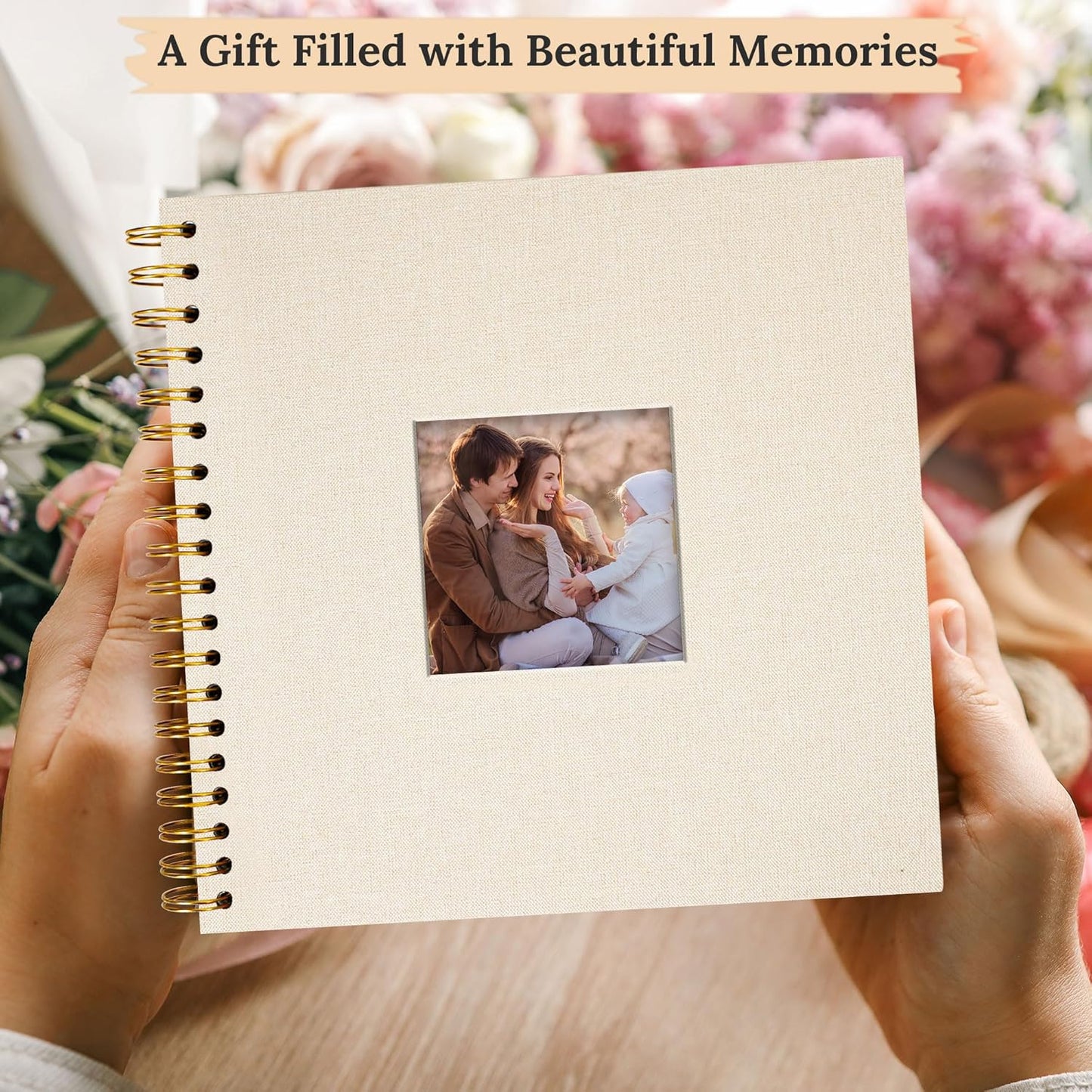 8 x 8 Inch Scrapbook Photo Album Linen Cover 20 Sheets/ 40 Pages, Hardcover Kraft White Pages Memory Book, for Travel Wedding Guest Book Christmas Baby Shower Fits 4x6 & Instant Photos, Beige