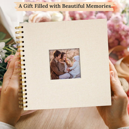 8 x 8 Inch Scrapbook Photo Album Linen Cover 20 Sheets/ 40 Pages, Hardcover Kraft White Pages Memory Book, for Travel Wedding Guest Book Christmas Baby Shower Fits 4x6 & Instant Photos, Beige
