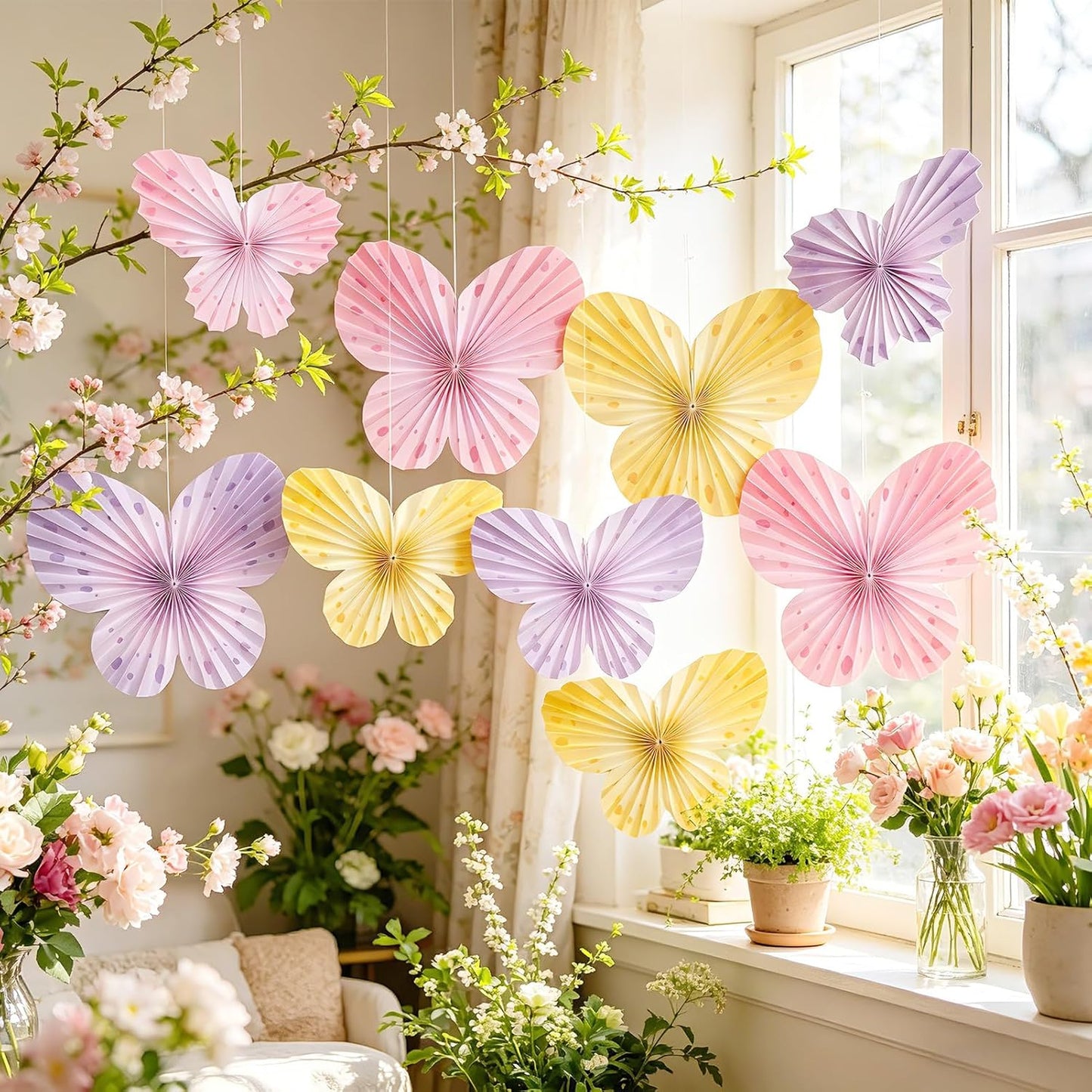 Easy Joy Paper Leaves Decorations for Wall Paper Fans Classroom Decoration Leaves Backdrop Decor Wall Decor,Set of 9