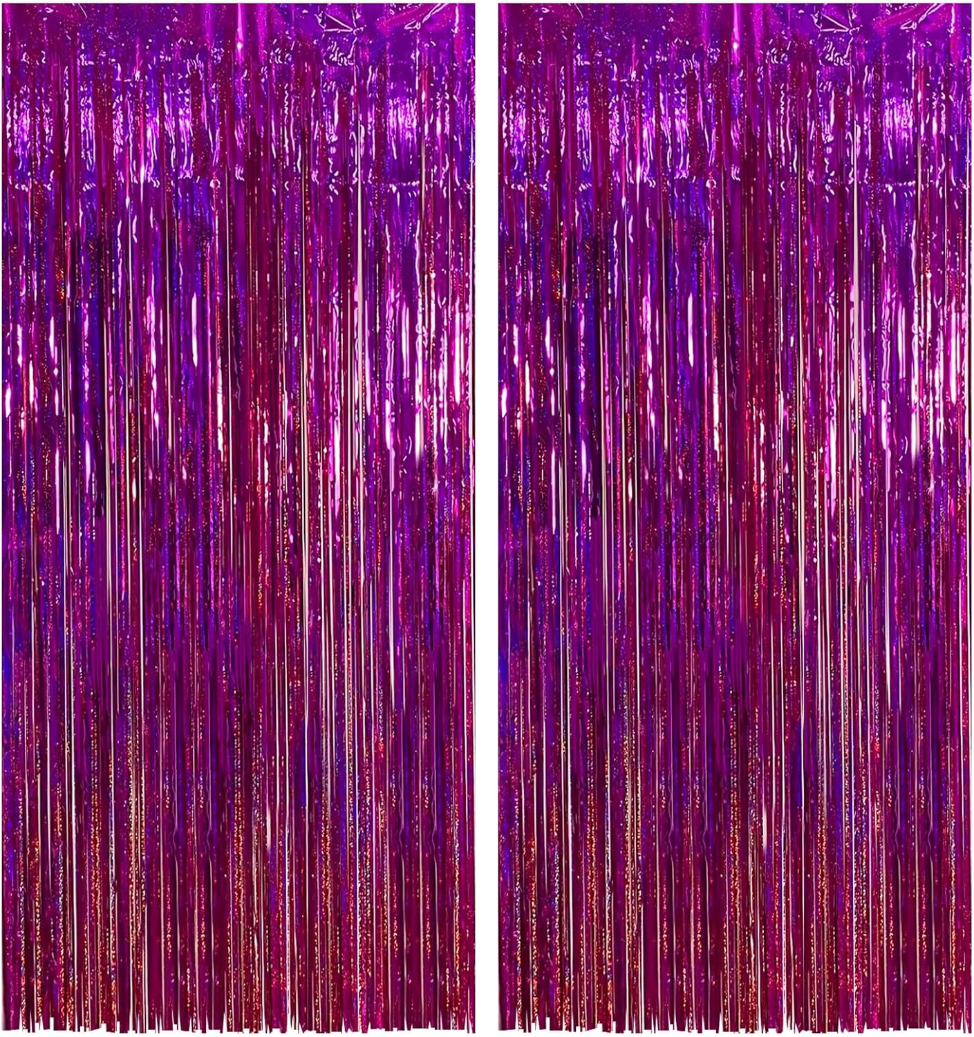 2 Pack Shiny Silver Tinsel Foil Fringe Curtains, 3.3ft x 6.6ft Iridescent Streamers Party Photo Backdrop for Birthday, Wedding, Engagement, Bachelorette Party Decoration