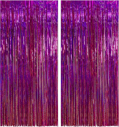 2 Pack Shiny Silver Tinsel Foil Fringe Curtains, 3.3ft x 6.6ft Iridescent Streamers Party Photo Backdrop for Birthday, Wedding, Engagement, Bachelorette Party Decoration